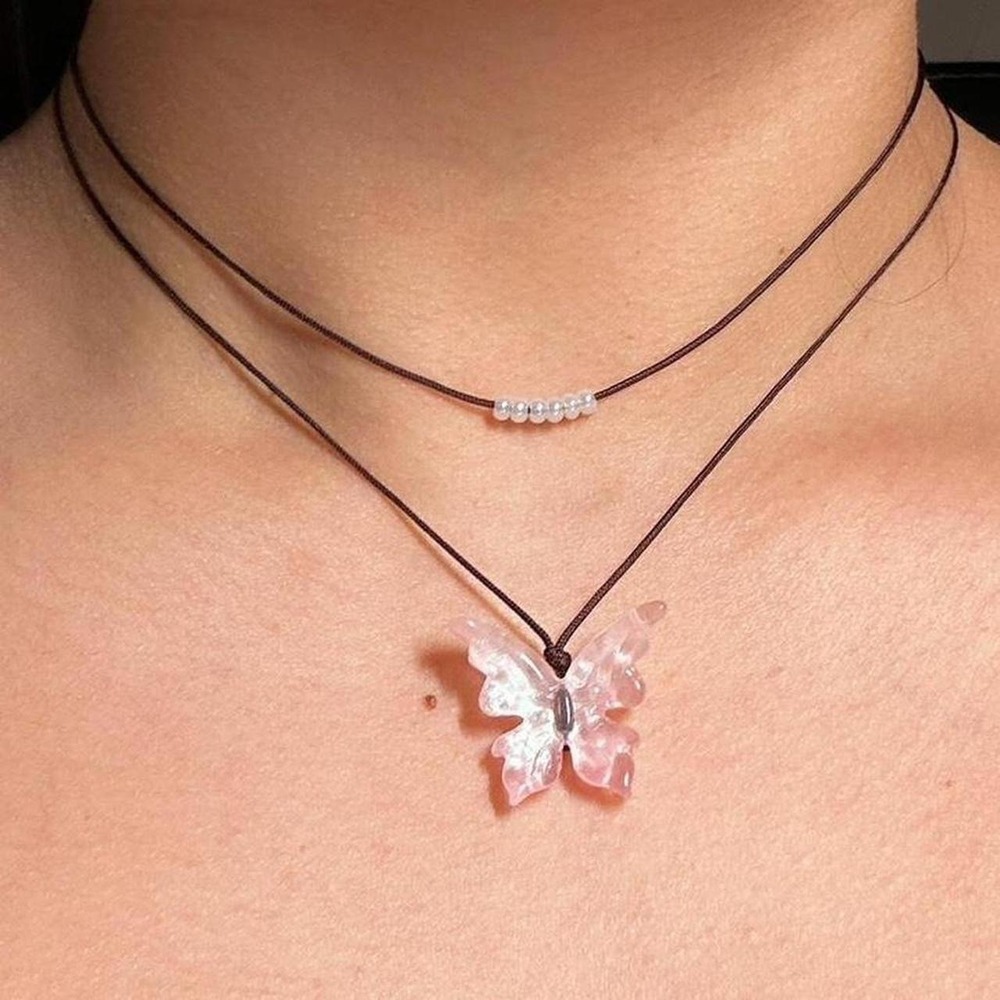 Butterfly Pink Bundle duo necklace set adjustable cord boho dainty minimalist